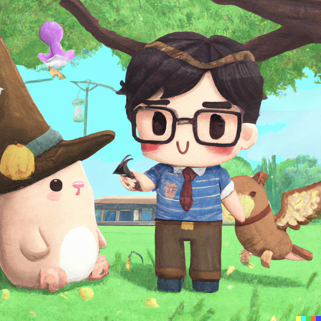 AI generated image of Harry Potter imagined as a character in Animal Crossing.