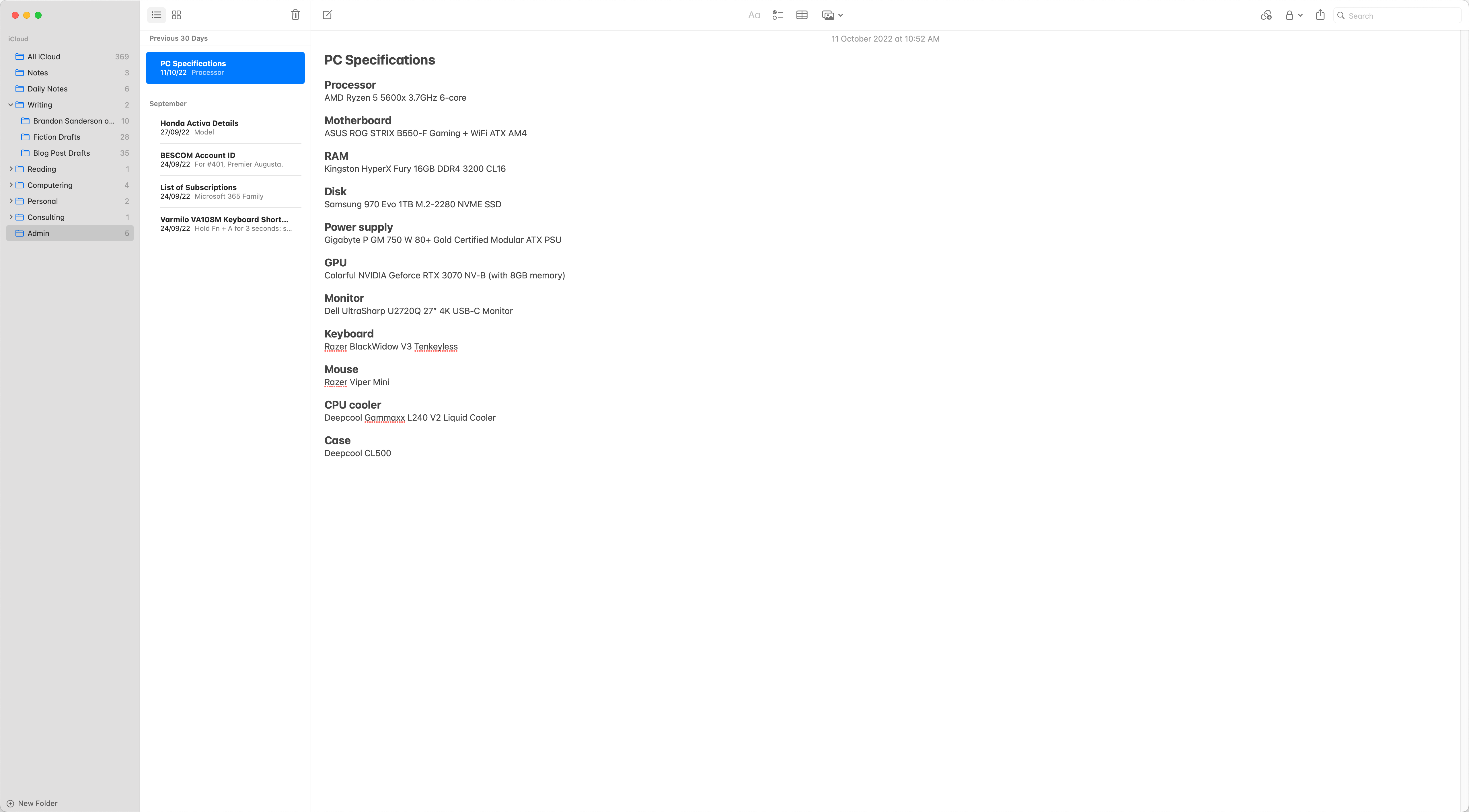 A screenshot of Apple Notes stretched out to an absurd size on a 27\